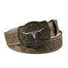 Retro Western Cowboy Belt Cow Head Buckle Waistband Trendy Embossed Belt  For Man Women