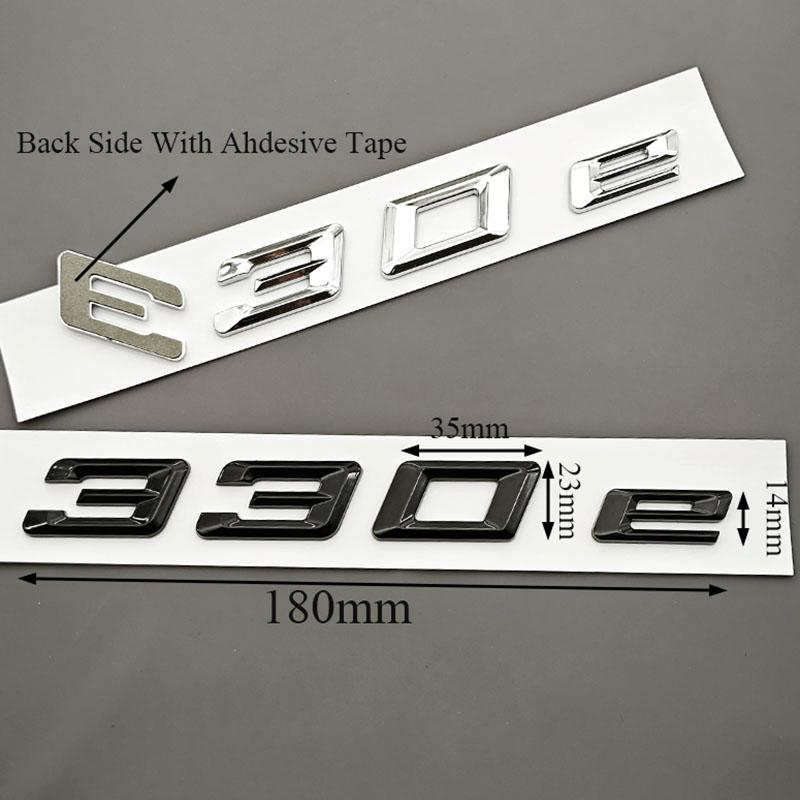 AAAOM1 NEW 3D ABS Chrome Black Car Letters Logo 330e Rear Trunk Badge Emblem Decals For BMW 330e G20 G21 F30 F31 Exterior Accessories