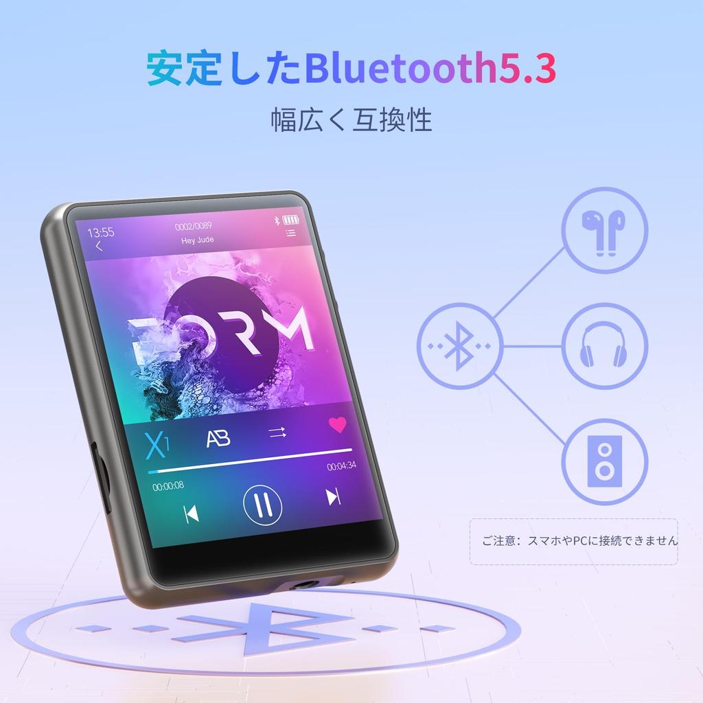 MECHEN 64GB MP3 Player Bluetooth Digital Audio Player Ultra Light Mini Music Player Expandable Up To 128GB Speaker Inch Touch Screen Equipped with FM