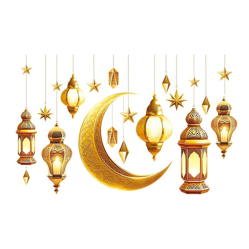 Ramadan Kareem Moon Star Lantern Wall Sticker Eid Mubarak Wall Decal Muslim Islamic Home Window Party Decoration