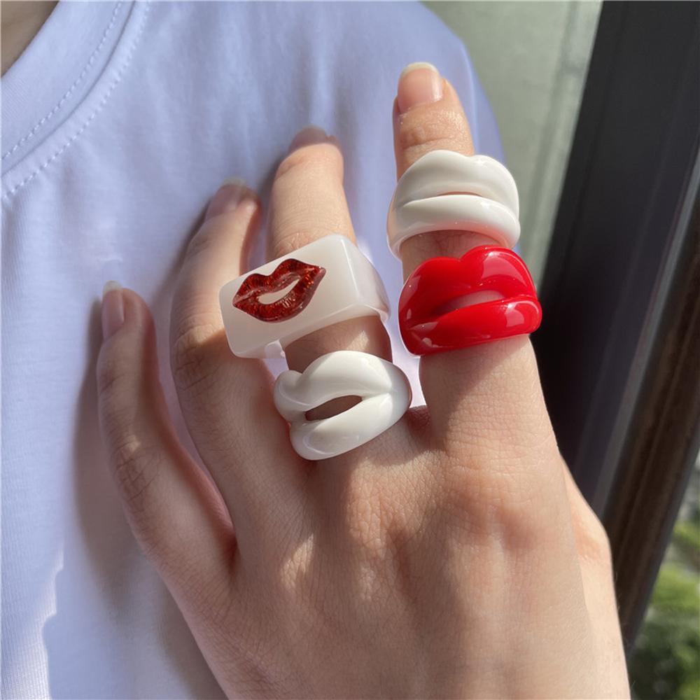 New Personality Acrylic Geometric Square Punk Resin Rings Lips Fashion Jewelry Finger Ring