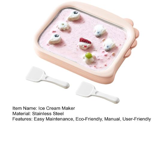 Kids Ice Cream Maker Stainless Steel Freezing Yogurt & Sorbet Machine with 2 Scrapers No-Electricity DIY Homemade Rolled Ice Cream Kit for Family Fun