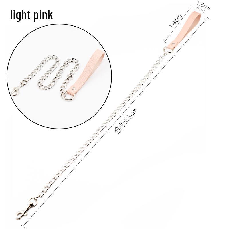 Jiuai SM Leather Collar & Metal Chain Leash - Fun Alternative Adult Sex Toys for Couples