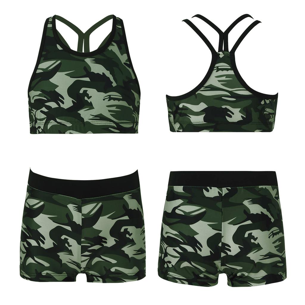 Купальники из двух частей для девочек, майка без рукавов с Y-образной спиной и нижние шорты для мальчиков