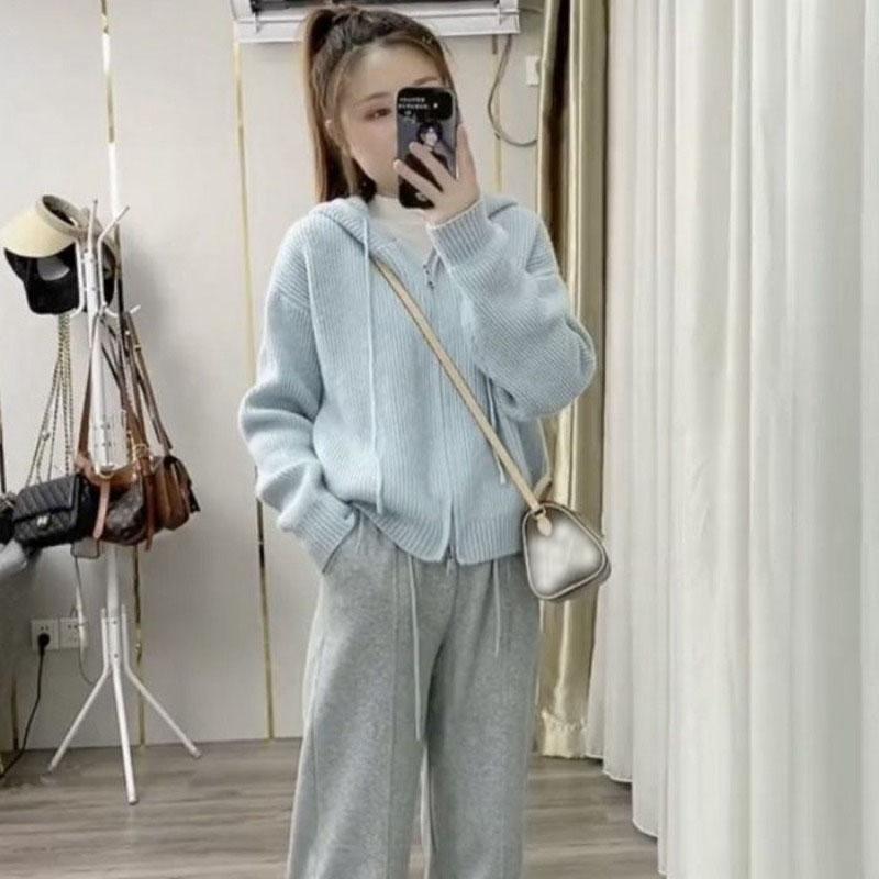 Однотонный кардиган с капюшоном для женщин, весна-осень 2023, теплая и свободная версия, кардиган на молнии, свитер, пальто для женщин