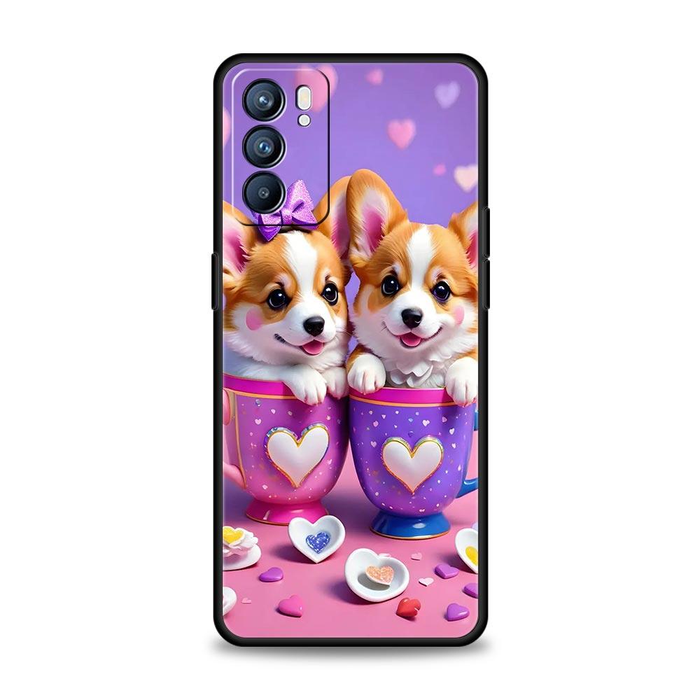 Милый Чехол для Телефона с Собакой Корги Для Oppo A17 A31 A54 A57 A78 A79 A98 Find X5 X6 Reno 6 7 8 10 11 12 13 F Pro 5G Мягкий ТПУ Чехол Fundas
