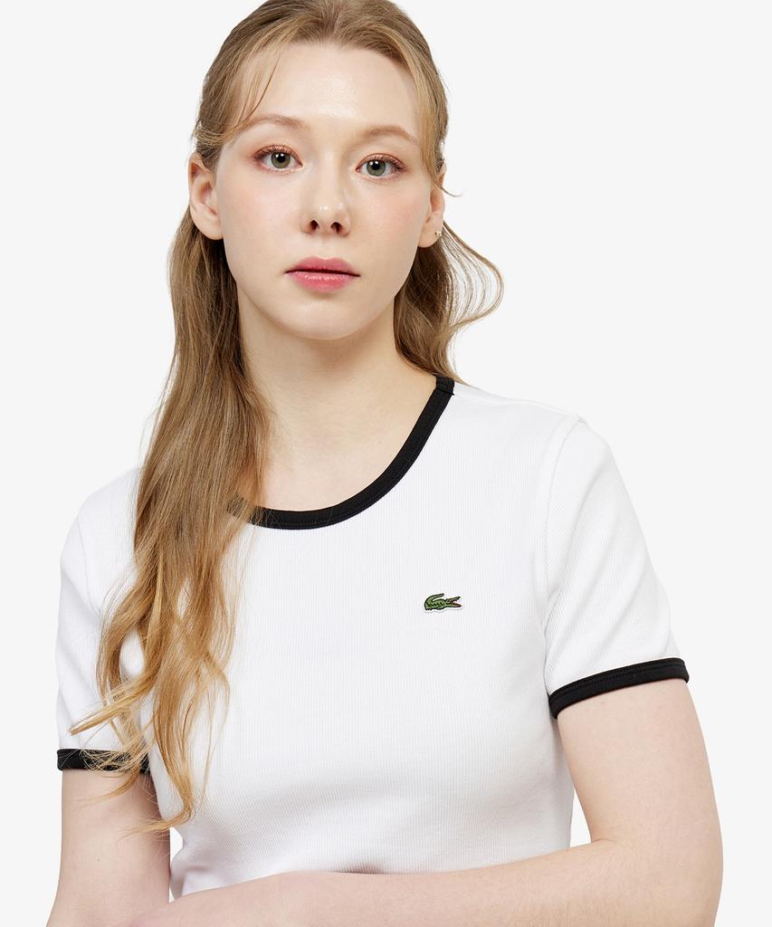 Женская футболка с коротким рукавом и контрастной отделкой воротника LACOSTE Tf902E-56G 001
