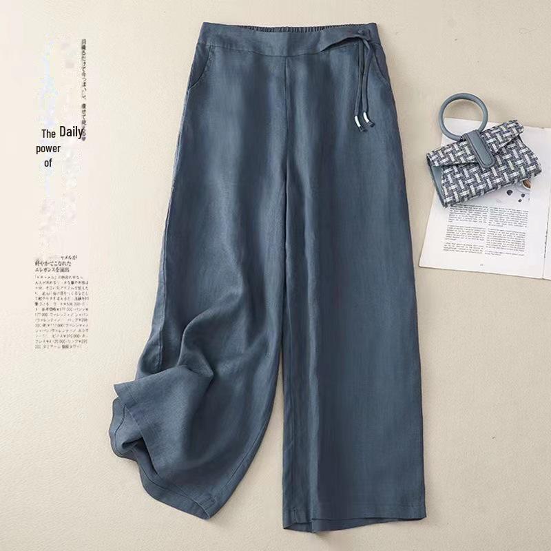 New Women's High-Waisted Retro Wide-Leg Pants - Spring/Summer Casual Cotton & Linen Draped Trousers