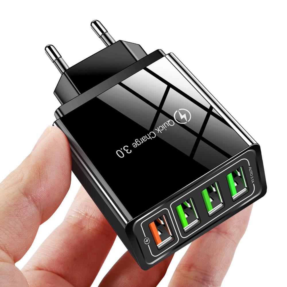 Светодиодный многопортовый быстрый зарядник QC3.0 с 4 портами USB и универсальными вилками (США/ЕС/Великобритания/Австралия) для мобильных телефонов
