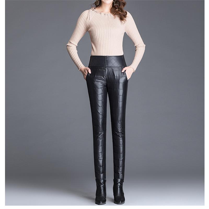 Женские зимние утолщенные теплые пуховые брюки с высокой талией, женские повседневные эластичные модные брюки-карандаш, элегантная верхняя одежда, длинные брюки