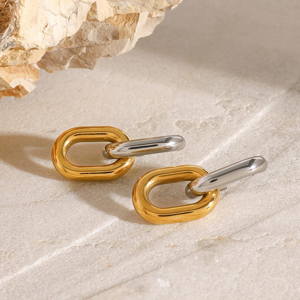 Youthway Charm Retro Stainless Steel Gold& Oval Buckle Irregular Earrings For Women Anti Allergic Jewelry New Arrival