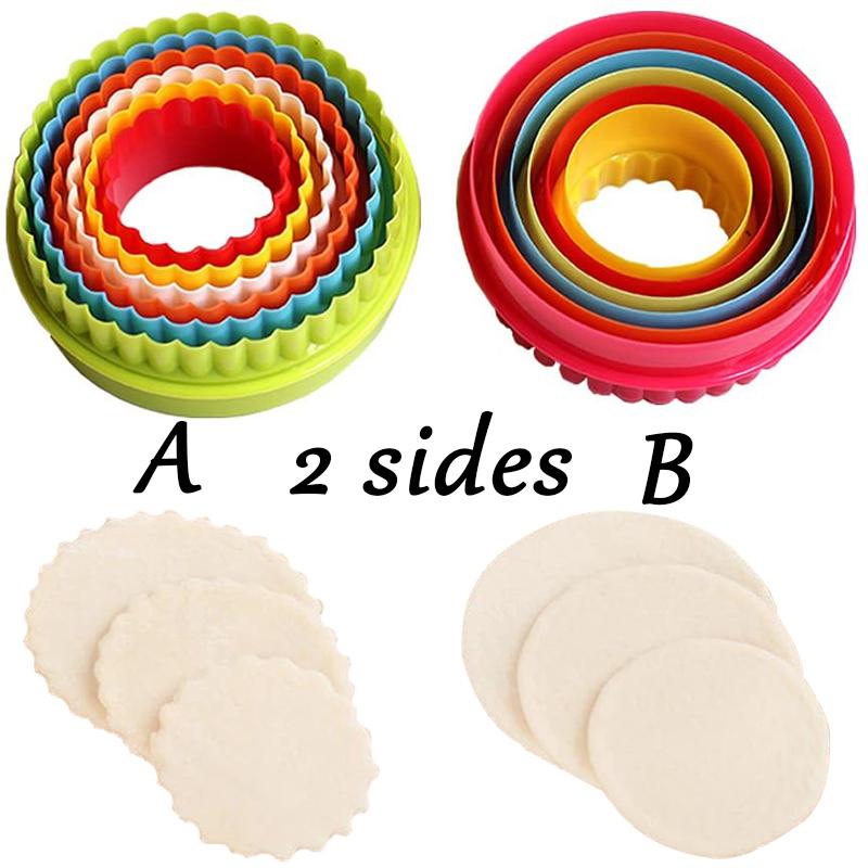 5pcs/6pcs Cookie Cutter Mould Set, Varisized, 2 Sides Round Scalloped Flower Square Shaped Biscuit Dough Molds, for DIY Baking