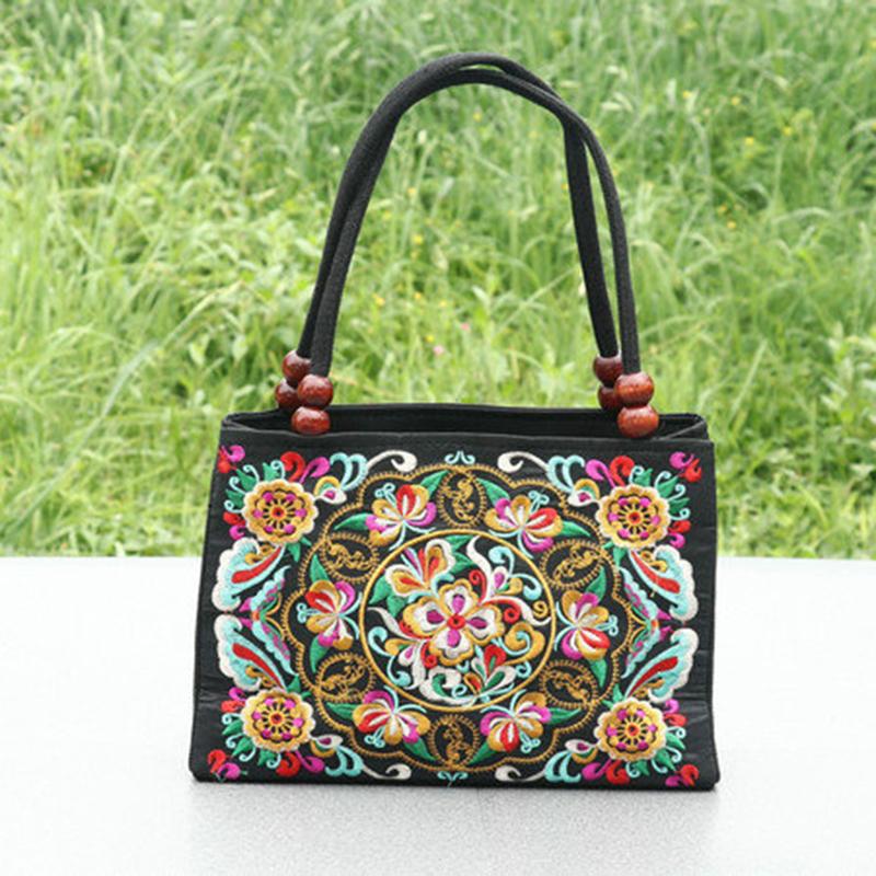Yogodlns Двусторонняя двухслойная сумка с вышивкой в этническом стиле, холщовая сумка, женская сумка среднего и пожилого возраста с вышивкой