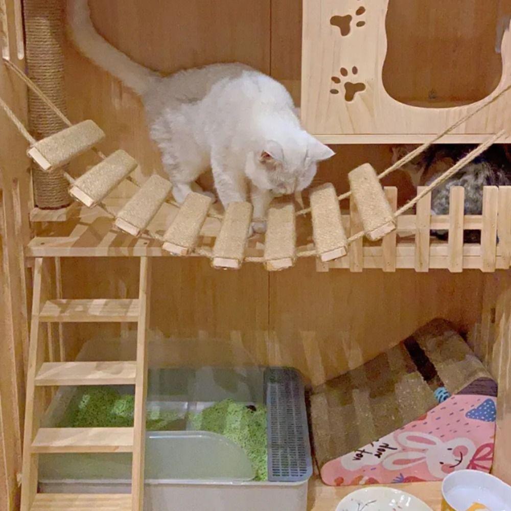 Деревянная когтеточка для кошек, настенная когтеточка для кошек, сизалевая веревка, игровая лестница для кошек