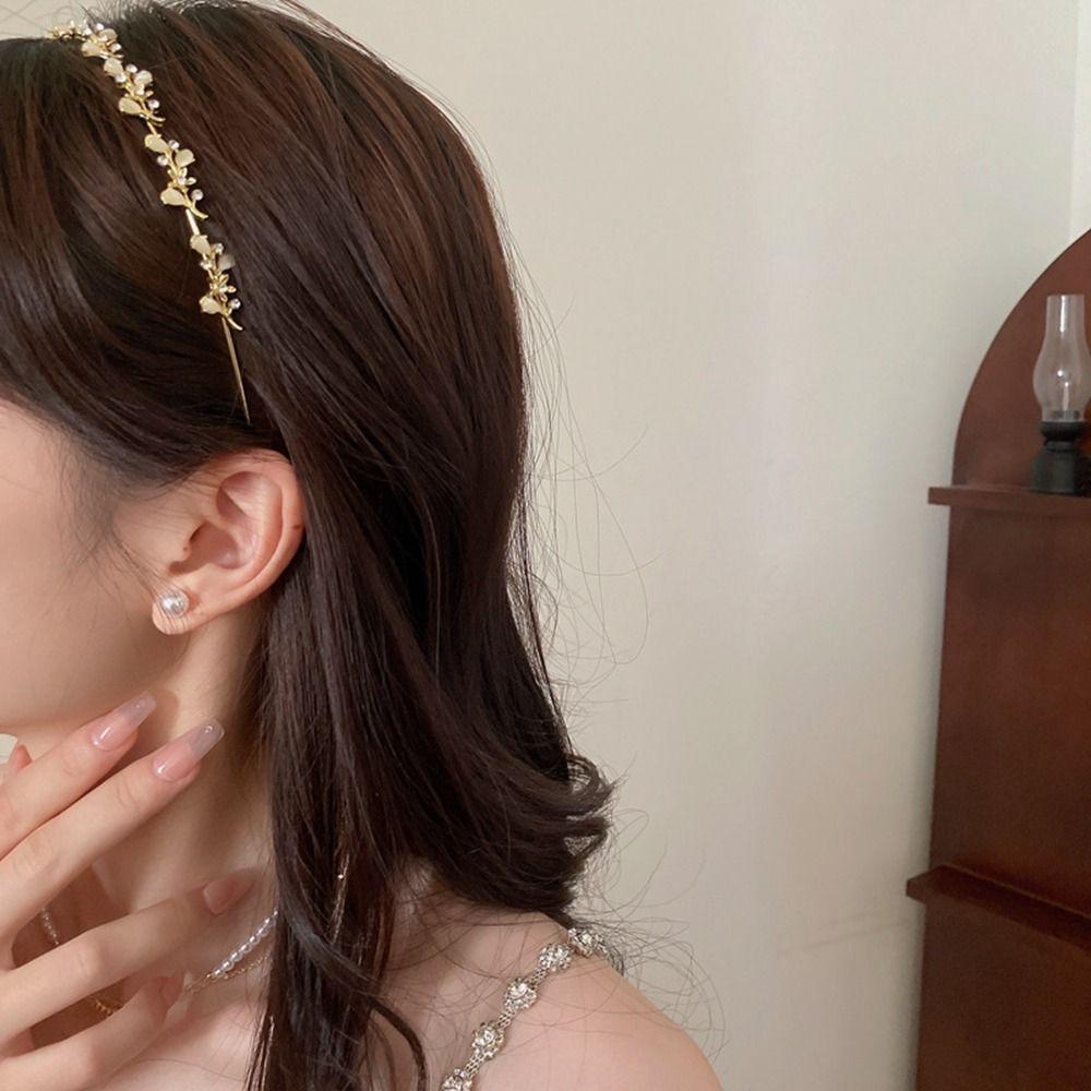 Headwear Tiara Baroque Korean Style Headwear Rhinestone Hair Band Leaf Headband Girl Thin Hair Hoop