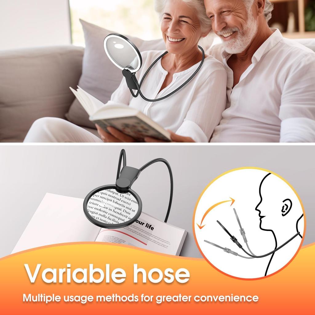 Увеличительное стекло на шею с подсветкой, 5-кратная лупа с подсветкой для чтения, изготовления ювелирных изделий, ремонта электроники, шитья