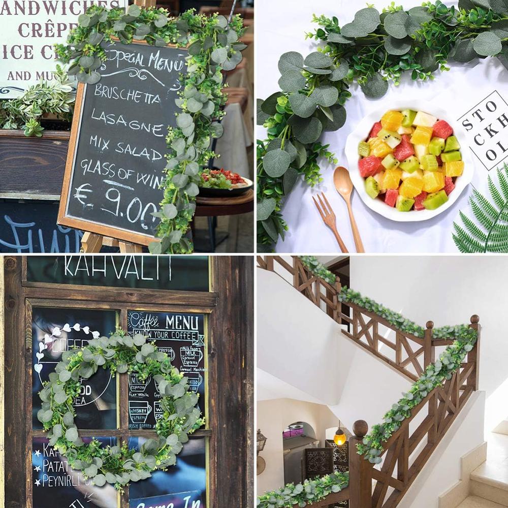 Artificial Silver Eucalyptus Greenery Garland Leaves Eucalyptus Dollar Vines Plant Wall for Wedding Faux Arch Garland Decor