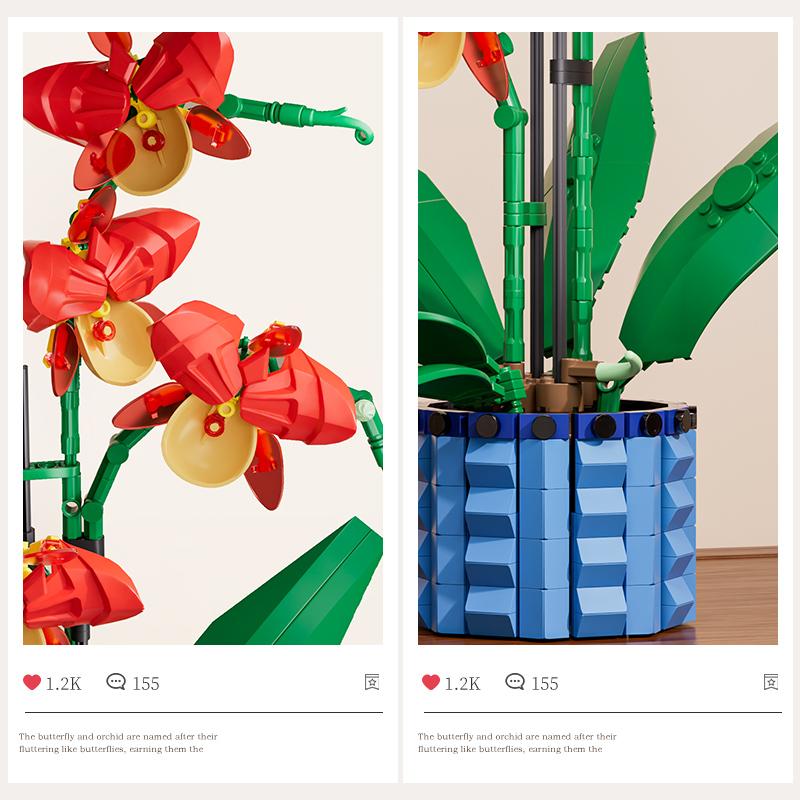 Креативные цветы Букет Орхидея Бонсай Строительные блоки Набор Горшечные растения Модель Домашнее украшение Игрушка для детей Подарки
