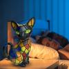 Stained Glass Cat Table Lamp USB Powered Vintage Animal Night Light Home
