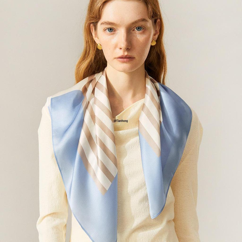 Yang Caiyu Style Striped Silk Square Scarf - Summer Sunscreen Accessory & Headband