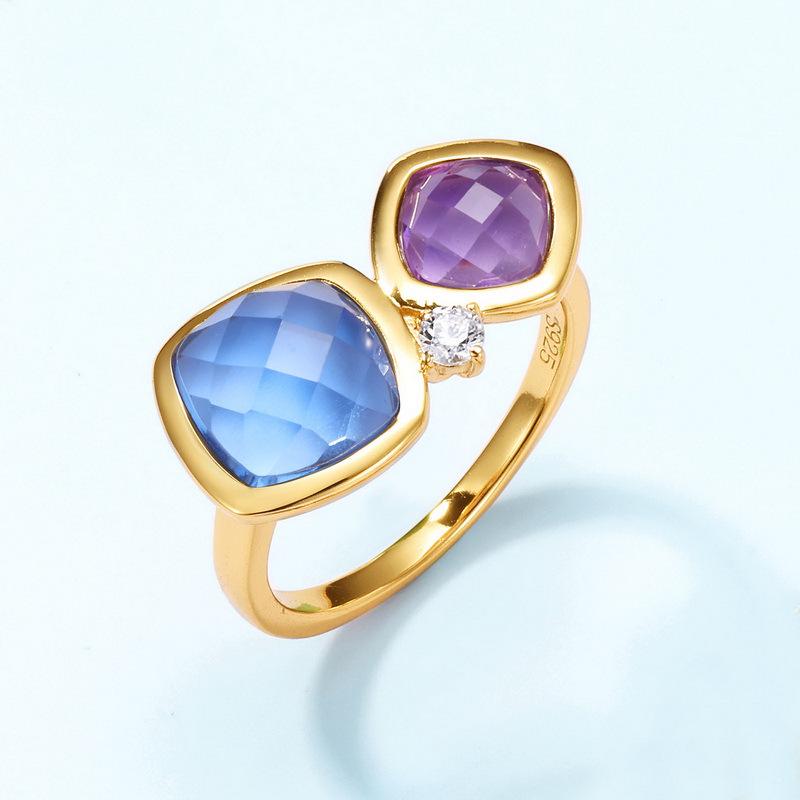 European-American Cross-border Zircon Ring: Women's S925 Sterling Silver, Two-Tone Candy Design, Light Luxury, Colored Zircon, Index Finger Ring