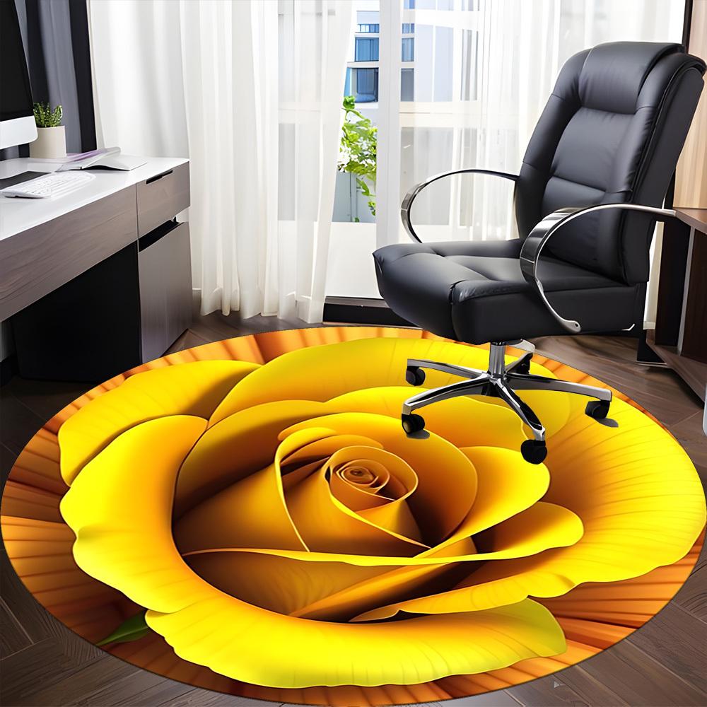 1pc Yellow Rose Chair Carpet for Office, Non-slip, Soft and Durable Office Rug, Perfect for Office yy260131025