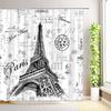 Red Rose Flower Shower Curtain Romantic Paris Vintage Eiffel Tower Stamp Floral Butterfly Abstract Art Bathroom Decor with Hooks