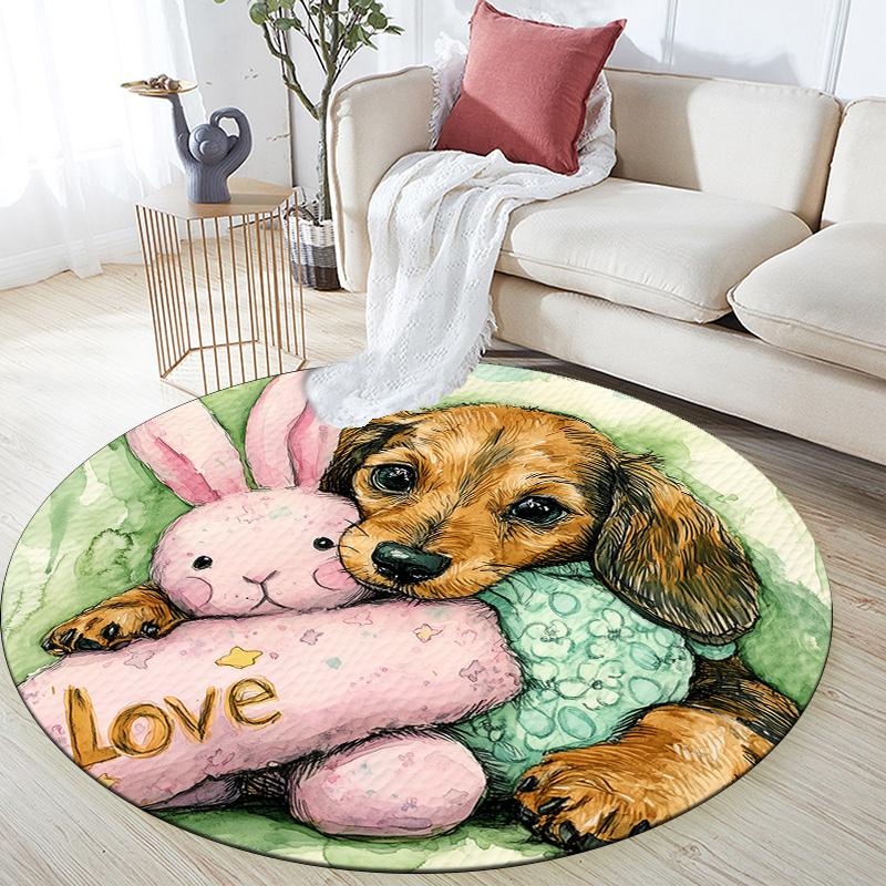 Plush Puppy,Round Area Rug,Carpet Rug for Living Room Bedroom Sofa Playroom Decor,Non-slip Floor Mat