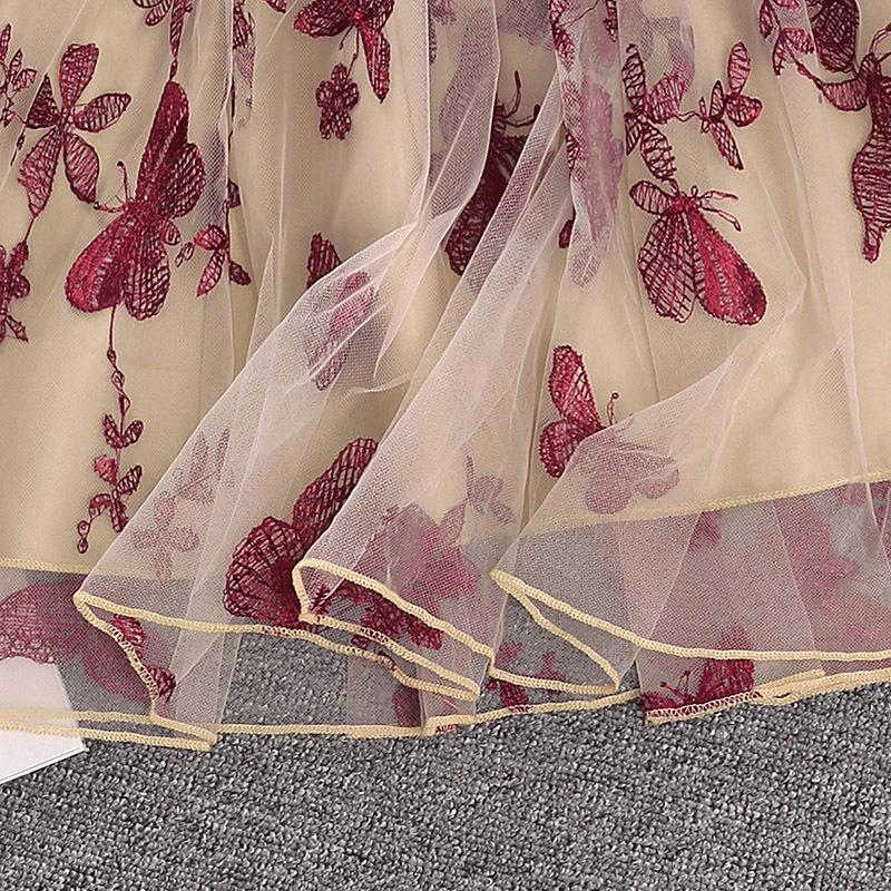 Платье с длинными рукавами и цветочным принтом для девочек, весна-осень 2023, новое красное сетчатое платье принцессы трапециевидной формы с вышивкой для подростков, одежда