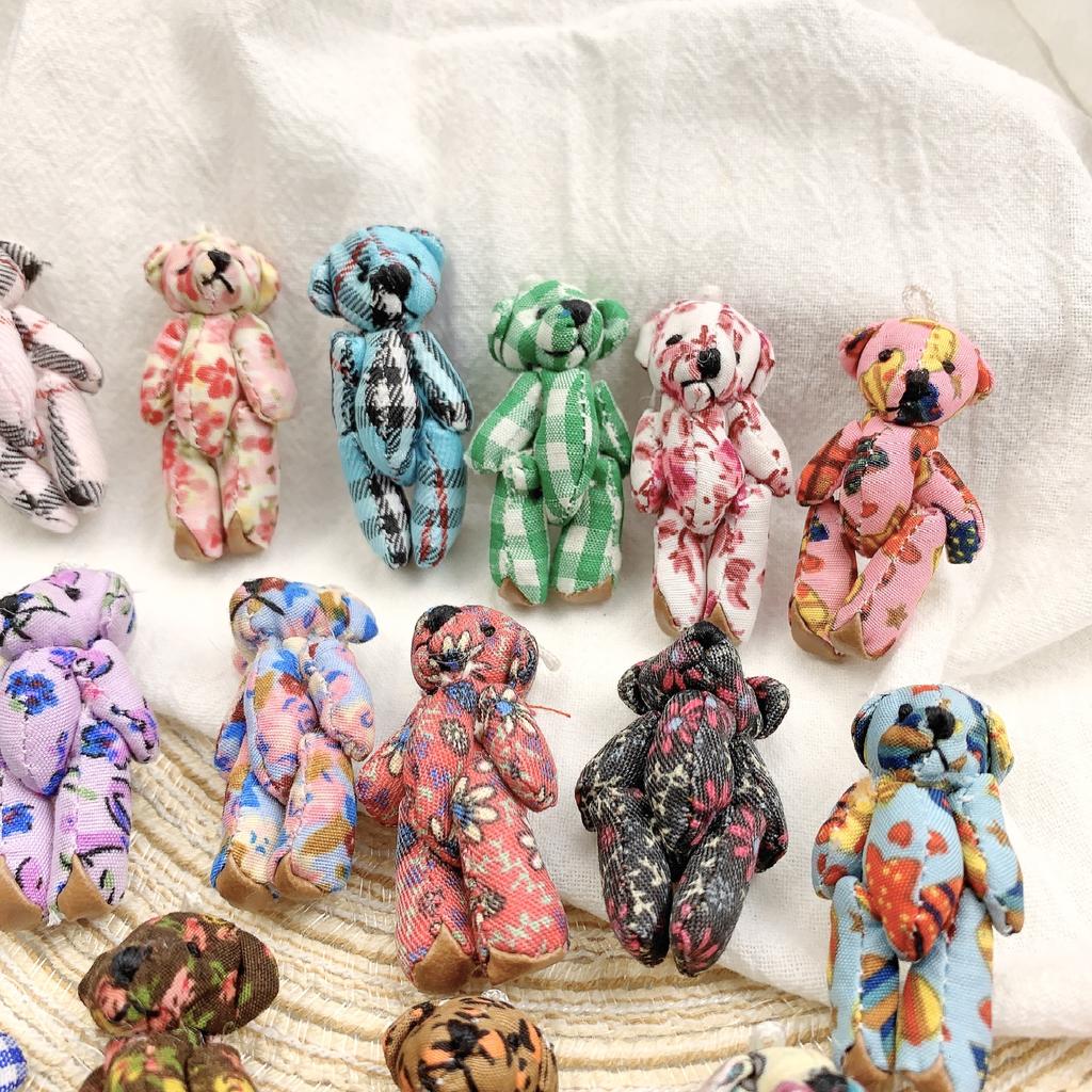 10pcs Kawaii Small Teddy Bears Plush Toy 4-4.5cm Floral Pattern Mini Joint Bear Stuffed Animal Doll Girl Keychain Christmas Gift