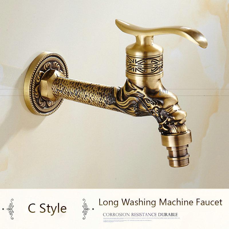 Антикварный латунный кран с резным драконом, кран для садового крана, кран для стиральной машины, уличный кран, одинарный холодный кран 1016