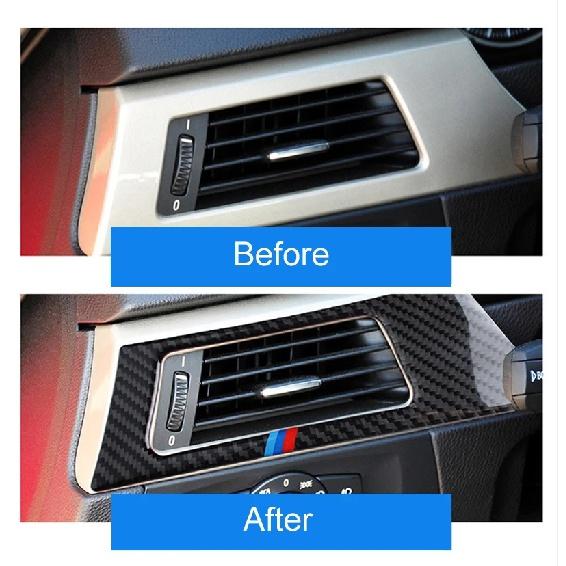 Углеродное волокно автомобиля, левая розетка кондиционера, рамка, накладка, наклейка для BMW E90 E92 E93 2005-12, салон автомобиля