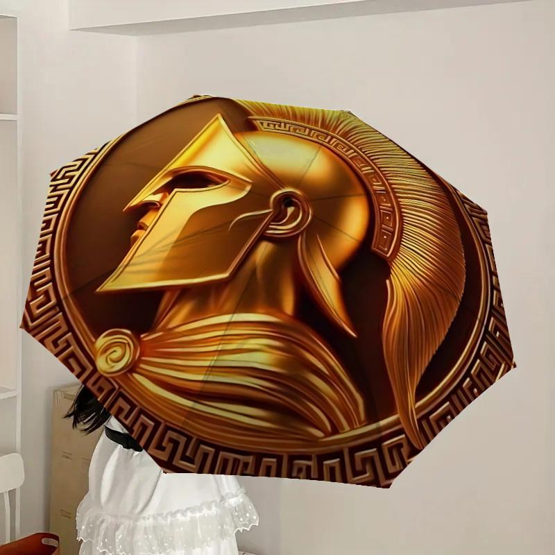 1pc Spartan Helmet Fashionable Automatic Opening/Closing Folding Umbrella with 8 Iron Bones, Plastic Handle yy251015057