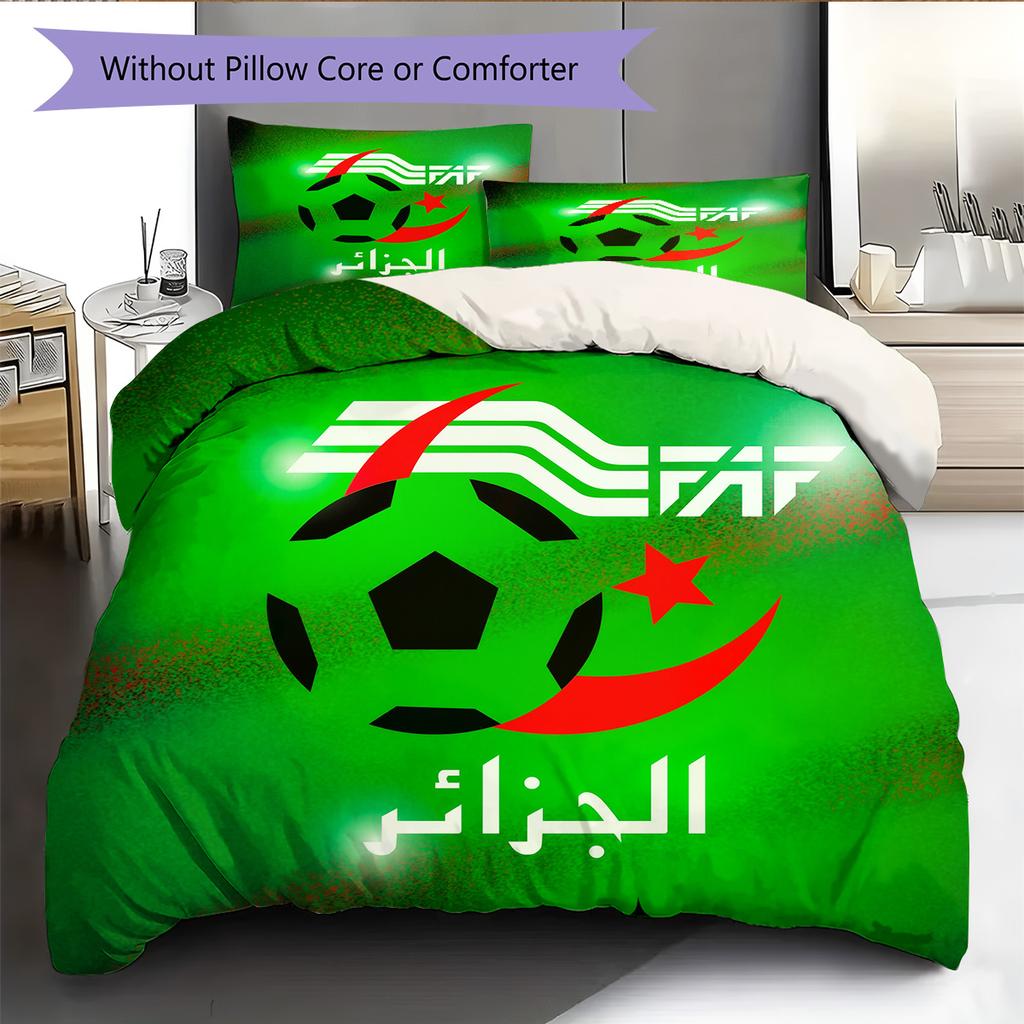 Algeria National Football Team Pattern Bedding Quilt Set Home Decoration Gift (1 * duvet cover + 2 * pillowcase without core)