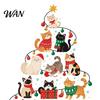 Window And Glass Decorations Christmas Tree Shape Wall Stickers with Xmas Elements/Puppy/Kitten Patterns, Self-Adhesive PVC Decals, Decorative Nursery