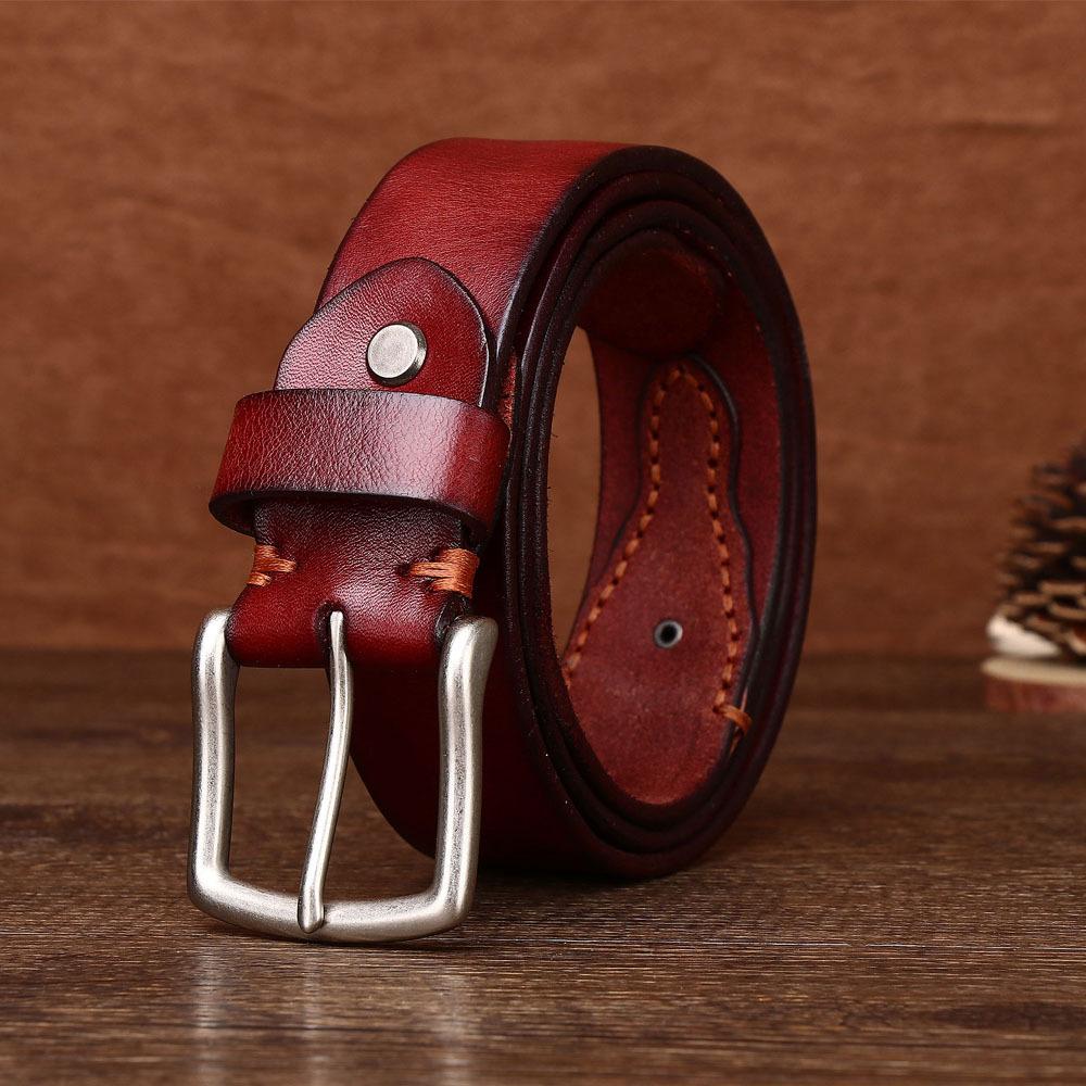 Мужской ремень из коровьей кожи первого слоя с перфорированной медной пряжкой в стиле ретро, тактический модный повседневный ремень для активного отдыха