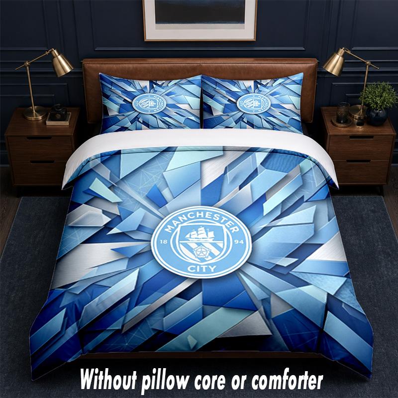 Manchester City Design Bed Bedding Set 1 Duvet Cover + 2 Pillowcases Soft Breathable Household Bed Linens