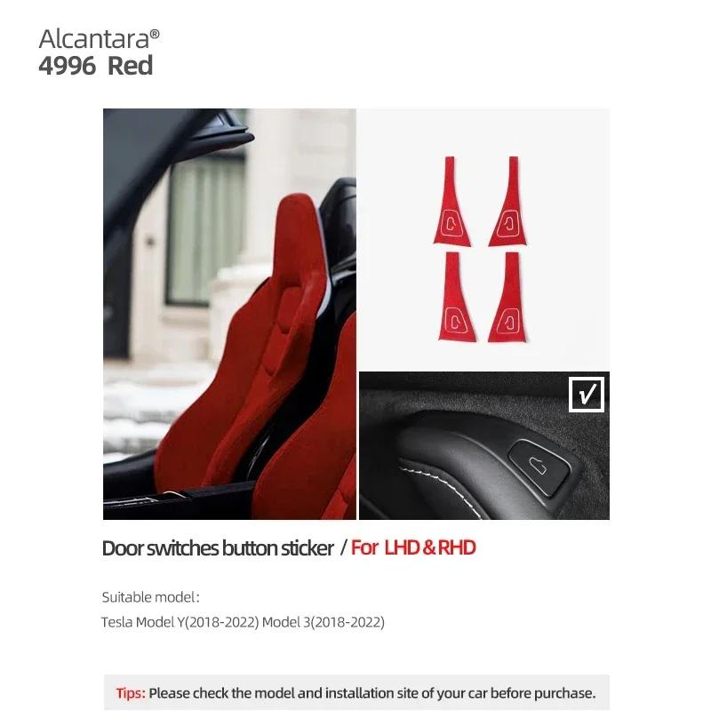 Betterhumz 4PCS Door Button Trim Sticker for Model 3 Y Tesla Car Window Control Panel Made of Alcantara Cover Interior Accessory