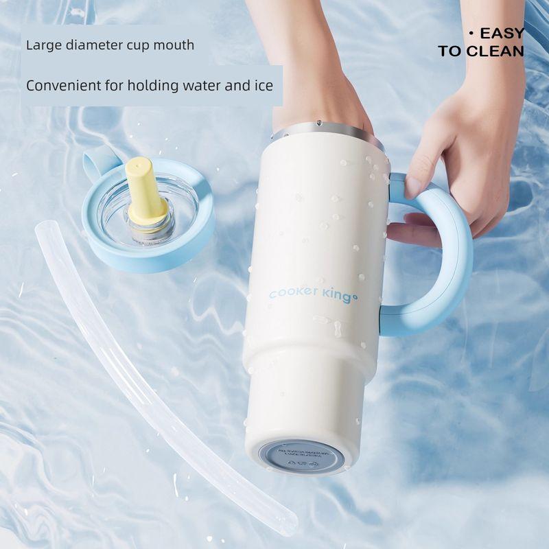 Cooking Emperor Large Capacity Insulated Cup Giant Ice Cup Women's New Cold-Keeping Car-Mounted Stainless Steel Straw Water Cup