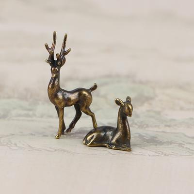 1 шт. Медный сплав Sika Deer Настольные маленькие украшения Винтажные фигурки животных Украшения для стола Аксессуары Домашний декор Ремесла