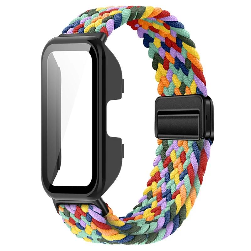 Чехол для ПК + Плетеная нейлоновая петля-ремешок для Huawei Band 10 9 8 Магнитный браслет-ремешок для Huawei Band 10 9 Защитный корпус Ремешок для часов