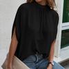 Summer Lace-Up Leopard Print Batwing Short Sleeve Blouse Elegant Loose Casual Stand  Collar Shirt Fashion Chic Tops Women 25320