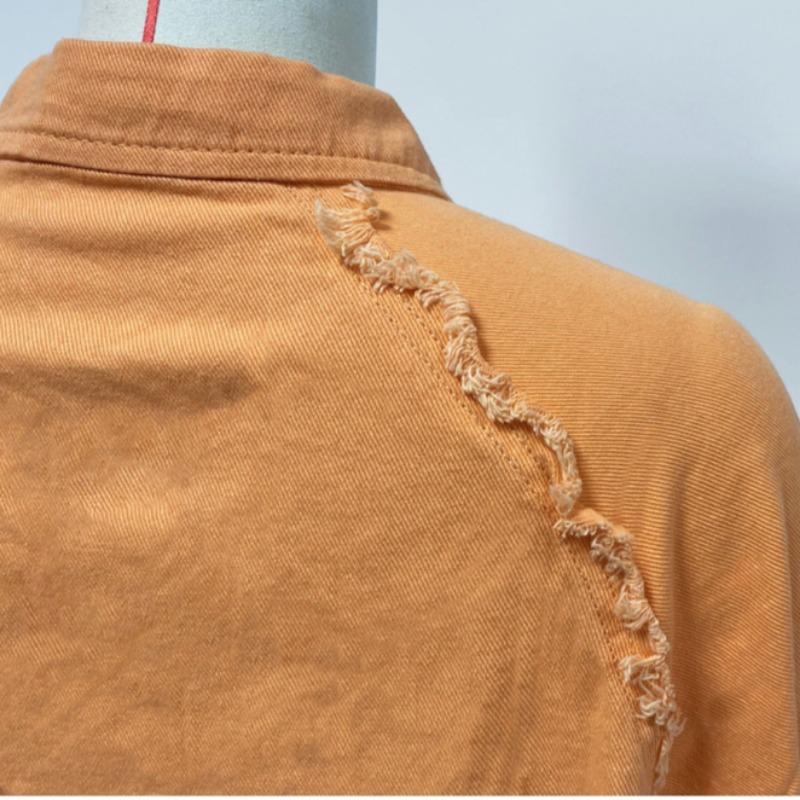 YYFS Осенняя женская джинсовая куртка с длинным рукавом, свободная куртка миди с необработанным краем