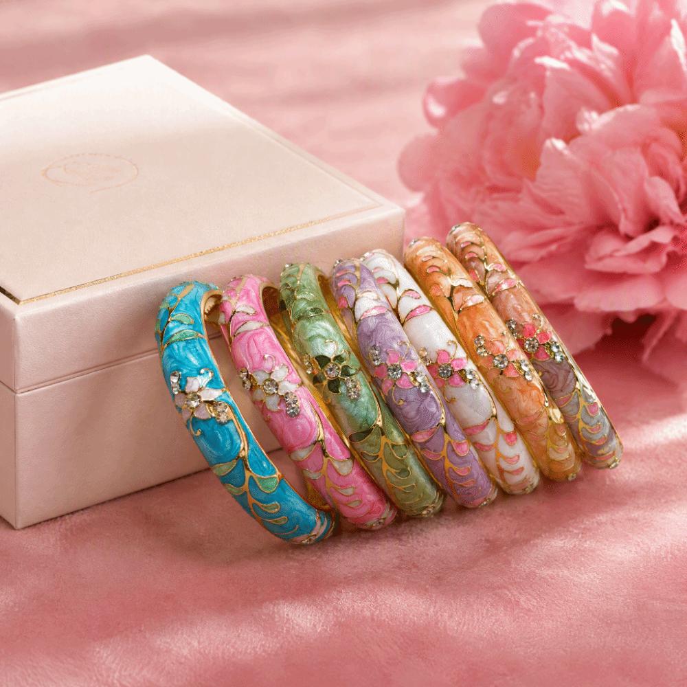 Enamel Vintage Flower Bangle Traditional Women's Hand Bracelet Gifts for Women Girl