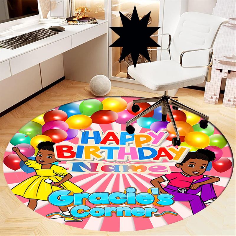 Custom Name Gracie's Corner Printed Round Rug Carpet Chair Rug Area Rug Entryway Doormats,for Office Chair Living Room Bedroom Kitchen Room.