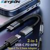 KEYSION 2 In 1 Type C To 3.5mm Earphone DAC Audio Type C Headphone Jack Adapter PD 60W Fast Charging Splitter for iPhone 15 Pro