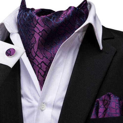 Mens Ascot Tie Set Paisley Cravats Red Black Blue Gold Pink Silk Vintage Scarf