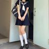 Sailor Navy for High School JK Halloween Short Front Pleated Class Authentic Navy Blue School School Graduation School Set [GSYCL] Uniform, Blue,