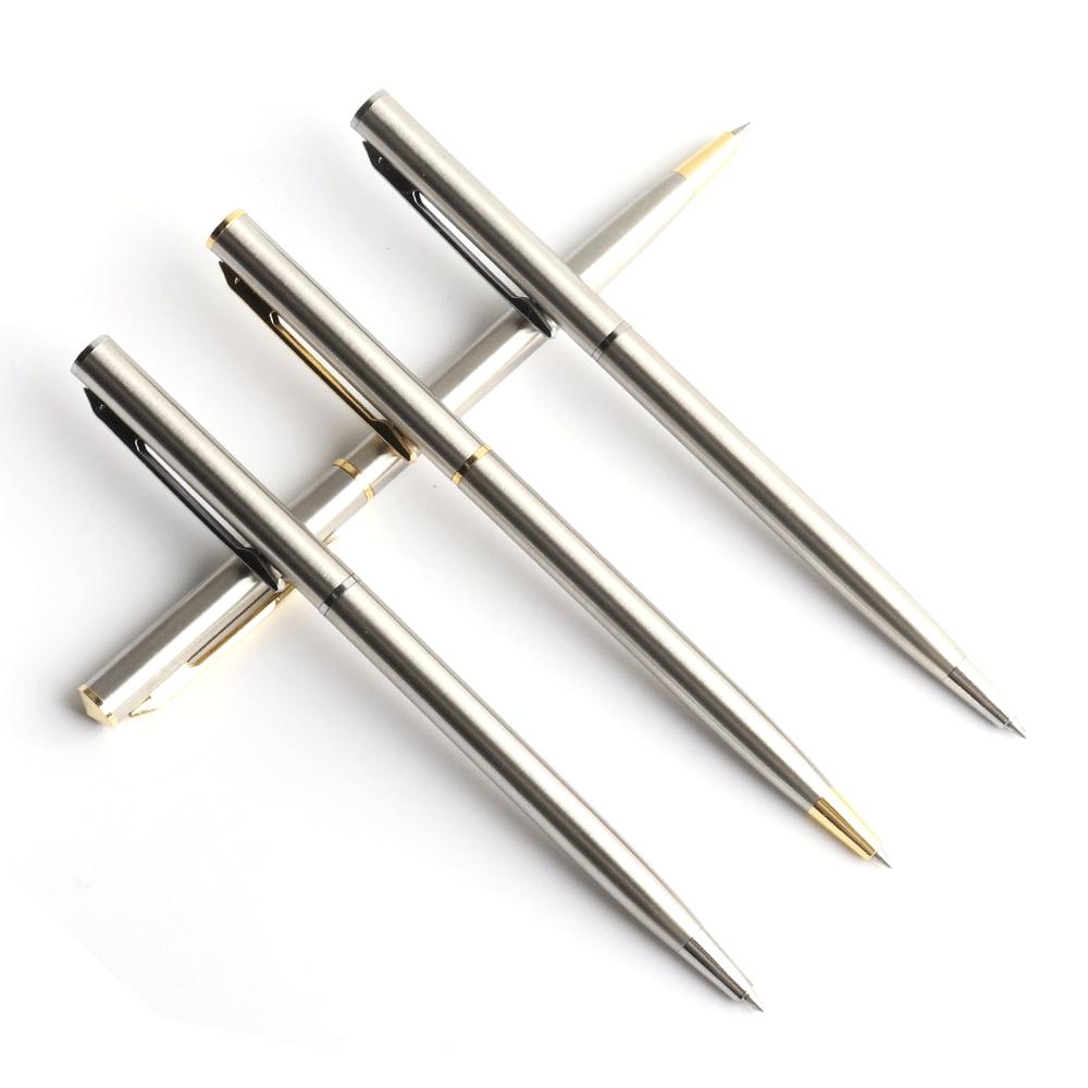 Металлическая гелевая ручка, материал из нержавеющей стали, вращающиеся гелевые ручки, цвет чернил, черный, синий, точка для письма 0,5 мм для школьных офисных канцелярских принадлежностей