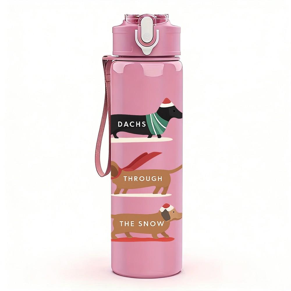 1PC Two Dachshund Dog Line Art 750ml Color Plastic Sports Water Bottle Leakproof Flip Straw Lid Suitable for Sports Office Home Use
